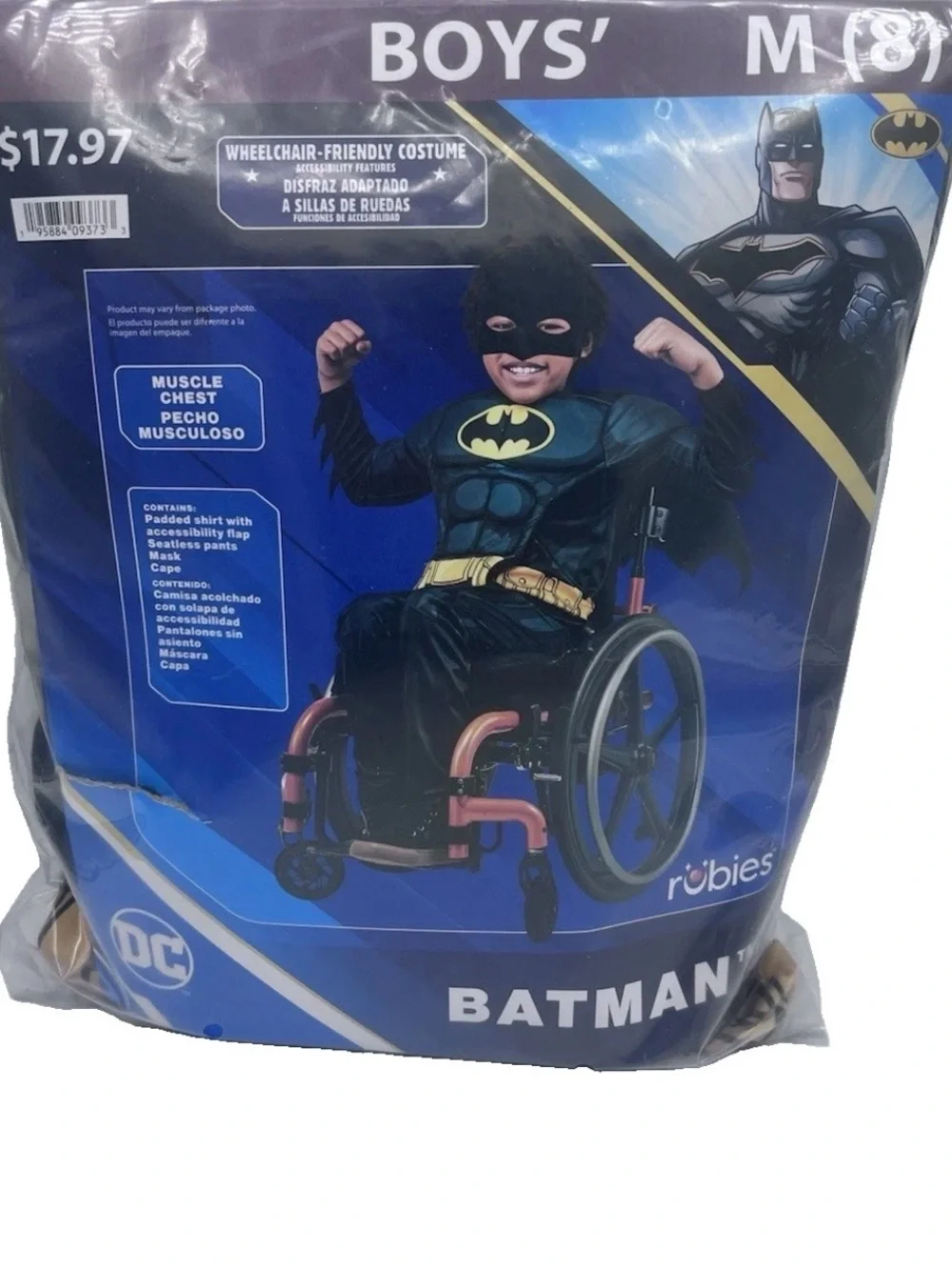 Kids DC Superhero Batman Wheelchair Friendly Costume Rubies Size M 8 NWT